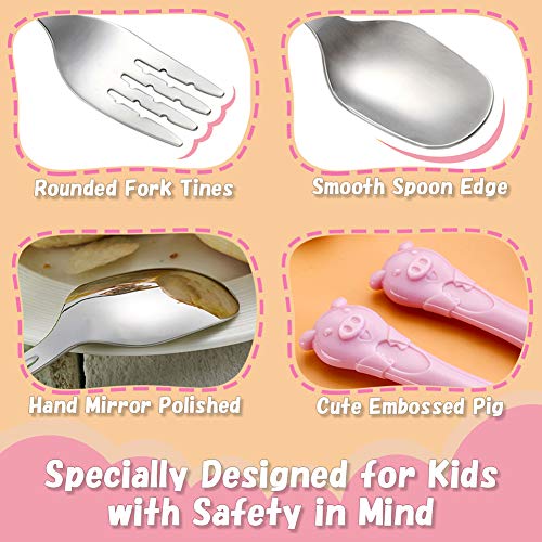 Toddler Utensils Kids Spoon And Fork Set 18/8 Stainless Steel Silverware Bpa Free Cute Pig Child Flatware With Travel Case For Age 3+ #TOP3