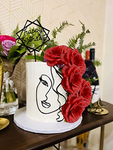 Red Acrylic Minimalist Art Lady Face Cake Topper Rose Cake Topper Vintage Rose Flower Wedding Cake Toppers For Wedding Bridal Shower Birthday Party #TOP6
