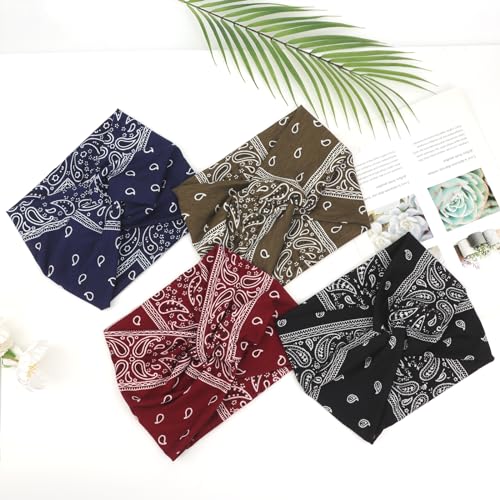 Image of DRESHOW 4 Pack Turban Headbands for Women Wide Vintage Head Wraps Knotted Cute Hair Band Accessories