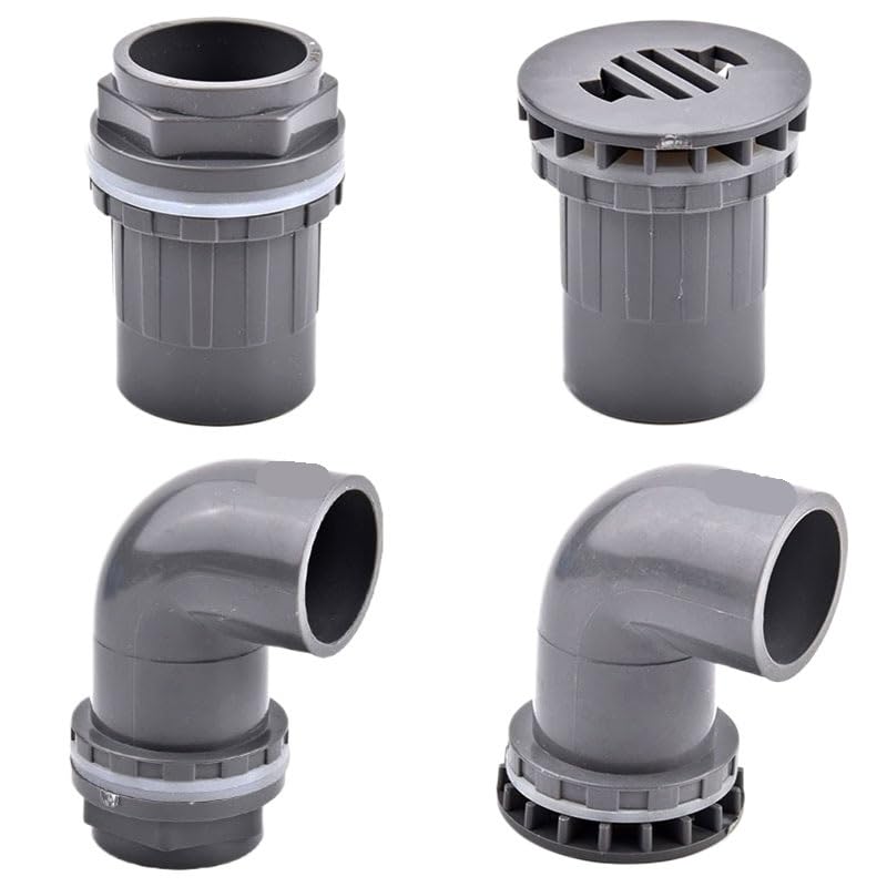1 connettore di drenaggio diritto per acquario, 20 ~ 50 mm, grigio, per acquario, uscita troppopieno, giunzione per irrigazione da giardino (Style-E (O D), 40 mm (1 pezzo)