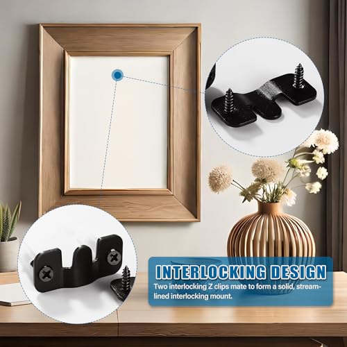 VooGenzek 14 PCS Flush Concealed Mount Bracket, Interlocking Picture Frame Hook, Mini Flush Steel Mounts - Image 4