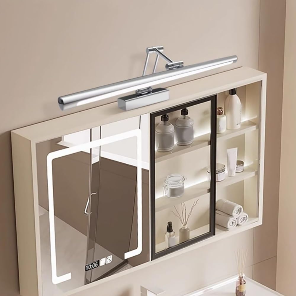 Lampada Specchio Argento Moderna, Applique Bagno Braccio Estensibile Acciaio Luce per Specchio Lineare per Trucco Rasatura Quadro(3 modes,50cm/19.68in)