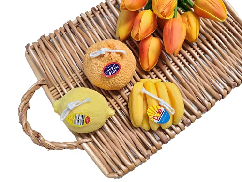 Handmade Fruit Design Candles Set, Lemon / Banana / Korea Orange Candles With Korea Traditional Wrapping Cloth, Natural Soy Wax Candles Gift Package #TOP24