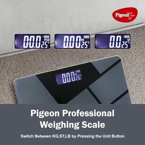 Image of Pigeon Iris Weighing Machine for Body Weight Machine| Digital Bathroom Scale for Weight Measurement| Weighing Scale with LCD Display| 36 Months Warranty, Black, 180 Kg