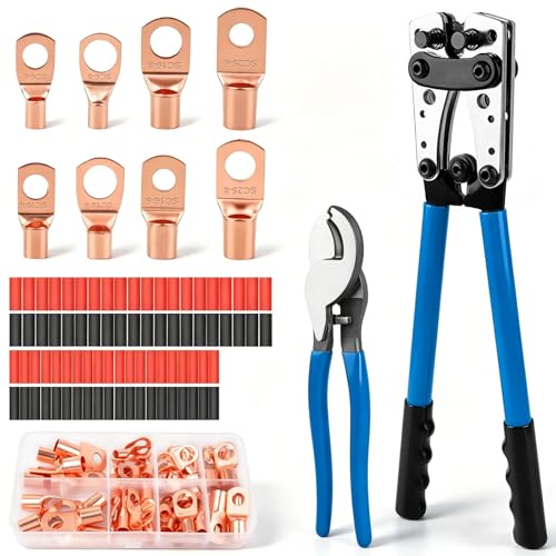 Devvicoo Battery Cable Crimper Kit AWG 10-1/0 with Lugs & Tubing