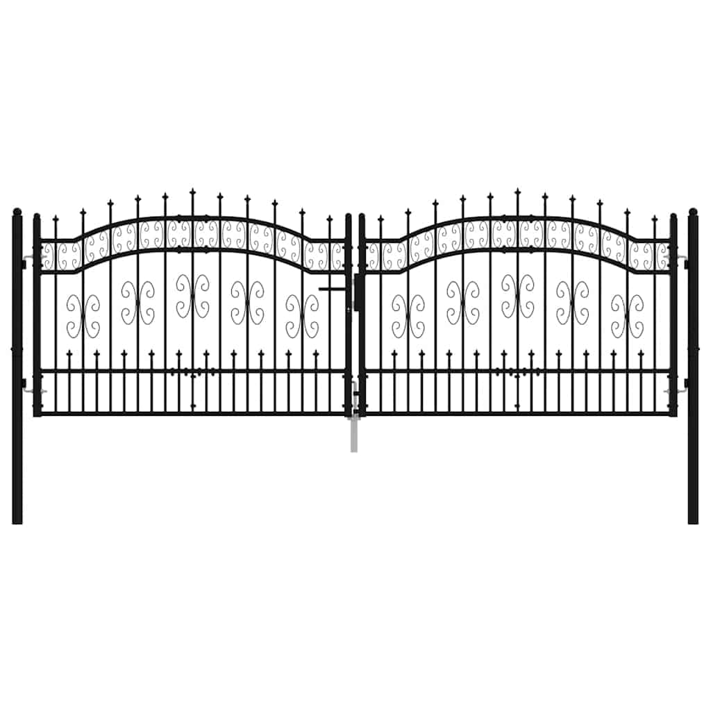 Puerta de jardín con punta de lanza, acero recubierto de polvo negro, 302 x 150 cm, puerta de patio, puerta de valla, entrada, parcela, seguridad, terraza, acceso