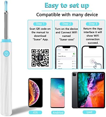 Ear Wax Removal Kit, Wireless 5MP Camera Ear Cleaner IP67 Waterproof Otoscope with Dust Cover, 6 Replaceable Soft Ear Spoon Cover, BEAUTYOVO Ear Wax Remover for Adults, Kids & Pets