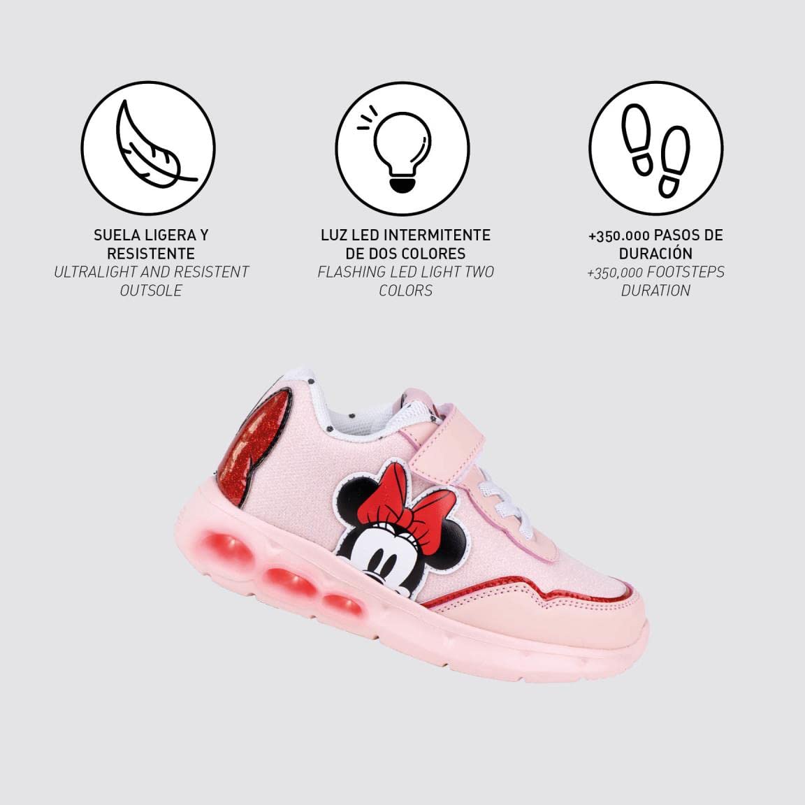 CERDÁ LIFE'S LITTLE MOMENTS Zapatillas Niña Luces de Minnie Mouse con Velcro para Facilitar Su Independencia Y Comodidad Y Refuerzo En La Puntera ZapatillasNiñas