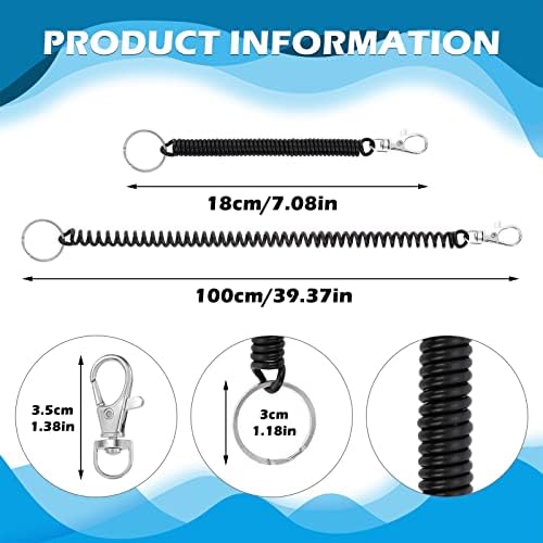 Cobee Coil Springs Keychain, 10 Pcs Retractable Coil Springs Keychains with Lobster Clasp, Spring Coil Leash Cord Safety Ropes, Cell Phone Elastic Wrist Coil Cord Lanyard Snap Hook
