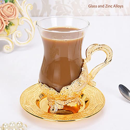 Coffee Cup And Saucer Set, Gold Coffee Cups European Beautifully Carved Coffee Cup Elegant Retro Zinc Alloy Teacup With Saucer For Bar Tea Table #TOP2