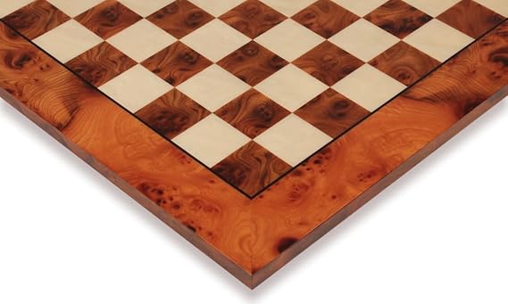 Elm Burl & Erable Chessboard - 2 Squares Wooden Chess Board w/Semi-Gloss Polyurethane Finish - Durable Chess Boards for Adults, Kids - Perfect Wood Chess Board for Ebony Chess Pieces & Other Sets