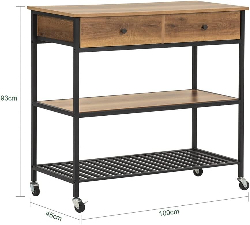Serving Trolley Kitchen Shelf with 4 Wheels Kitchen Island Sideboard Side Table with 2 Drawers and 2 Shelves (A 2 Drawers) (A 2 Drawers)