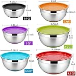 P&P CHEF Mélanger des bols avec des lids, ensemble de 6, Bols de mélange de nichoirs en acier inoxydable & Lys d'aménagement & Fond en silicone non glissant, idéal pour le mélange, le stockage, la taille 0.7/1/1,5/2.5/3/4,6 Qt, multicolore