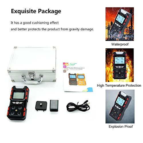 GiiHoo 4 Gasdetektor für H2S, O2, CO und EX Tragbarer visueller Gasmonitor mit Schalllicht Vibration LCD Display, wiederaufladbares Multi-Gasdetektor-Messgerät