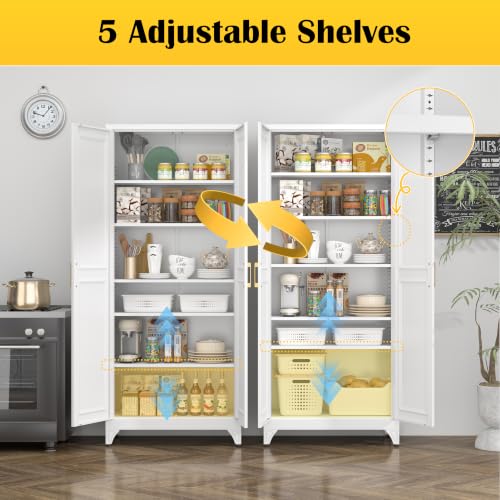Image of SteeLoong 75 inchMetal Pantry Storage Cabinet with Doors & 5 Adjustable Shelves