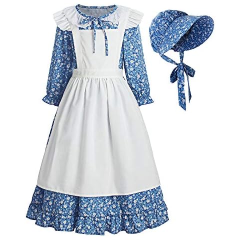 ReliBeauty Pioneer Girl Dress Colonial Prairie Costume Blue 160 Cover