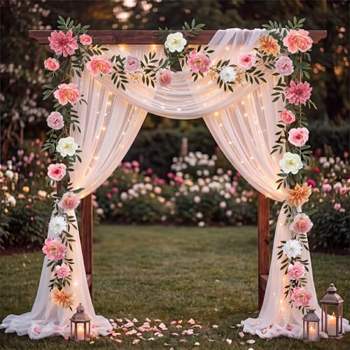 Image of Suncalla 2 Pcs 6.6 ft Artificial Flower Garland Floral Backdrop Arch Fairy Flower Hanging Ceiling Colorful Garland for Wedding Bridal Shower Baby Shower Tea Birthday Backdrop Wall Decor(Lively Color)