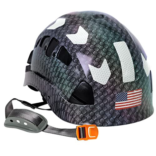 Aolamegs Construction Vented Hard Hat - Ansi Z89.1 Osha Approved Hard Hats With Chin Strap, Reflecitve Adjustable Safety Helmet For Men Women Adults Work In Hot Days, 6-Pt, Laser Carbon Fiber Pattern #TOP10