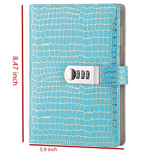 Junshop Stationery Notebook Password Journal With Lock Diary Creative Password Diary Student Handbook Notepad Locking Journal Diary (Blue) #TOP1