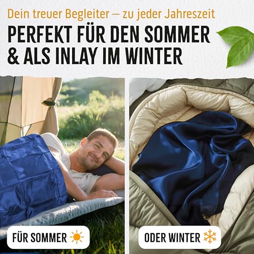 Backpacker's Journey Hüttenschlafsack (nur 168g), ultraleichter und platzsparender Reiseschlafsack aus Polyester. Ideal für Backpacking, Hostels und Hütten (90 cm, blau)