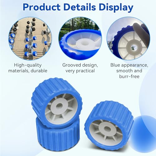 plplaaoo Gerippte Wackelrolle, Bootsanhänger-Rollen-Set, breite blaue PP-Rolle, Boots-Wackelrolle, 4 Stück Marine gerippte Wackelwalze, 108 x 75 x 19 mm, blau, PP, hochtemperaturbeständig, für Boot,