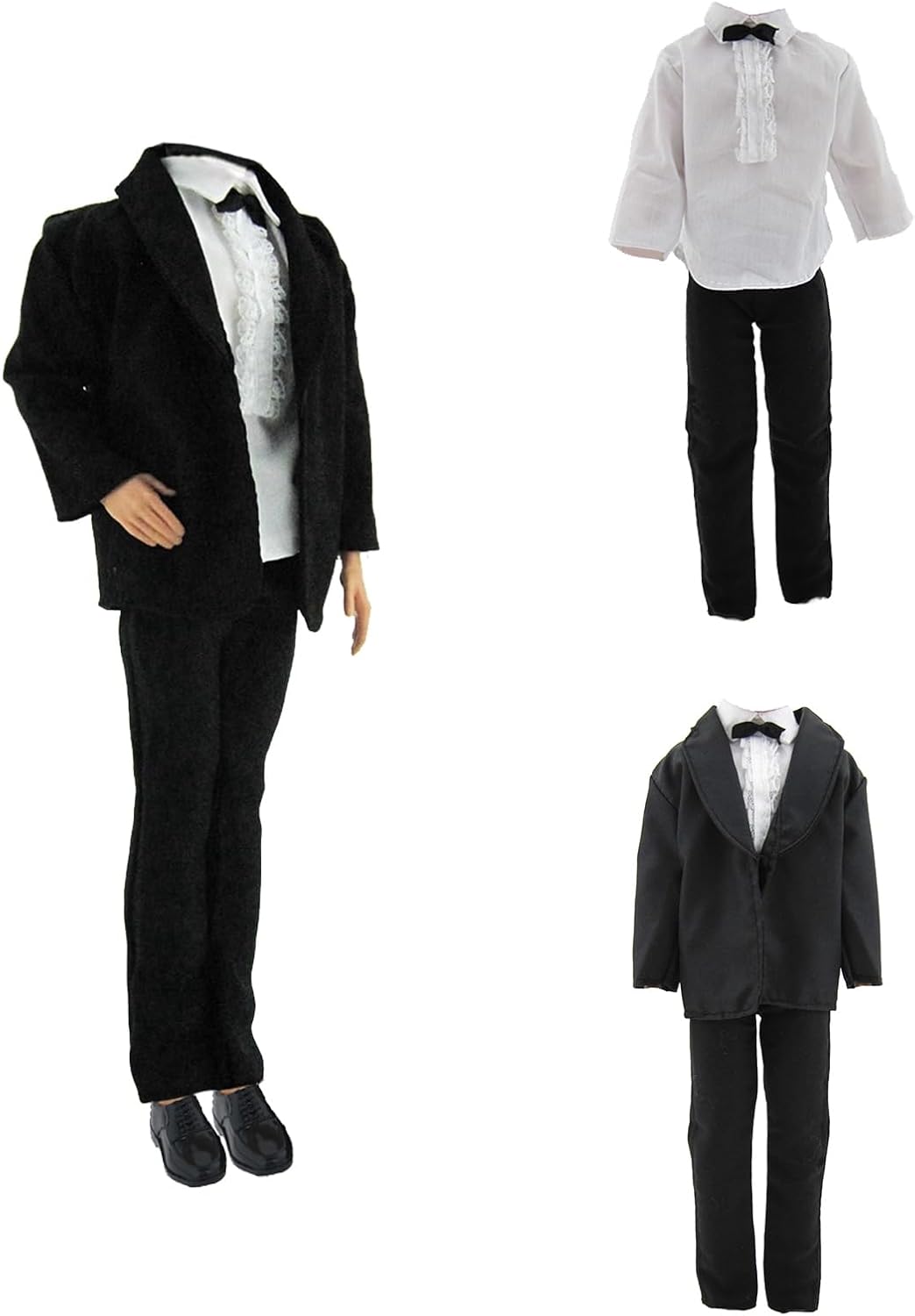 Wedding Outfit Set Including 1 White Wedding Dress with Veil 1 Formal Business Suit 2 Shoes,Bride Gown Groom Clothes Suit for 11.5 inch Girl & Boy Dolls (NO Doll)