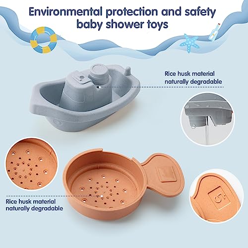 Bath Toys Floating Boats With Bathing Spoon, 11 Pcs Bathtub Mold Free Bath Toy For Babies Water Table Toys Toddler Birthday Gift For Preschool Boys/Girls #TOP3