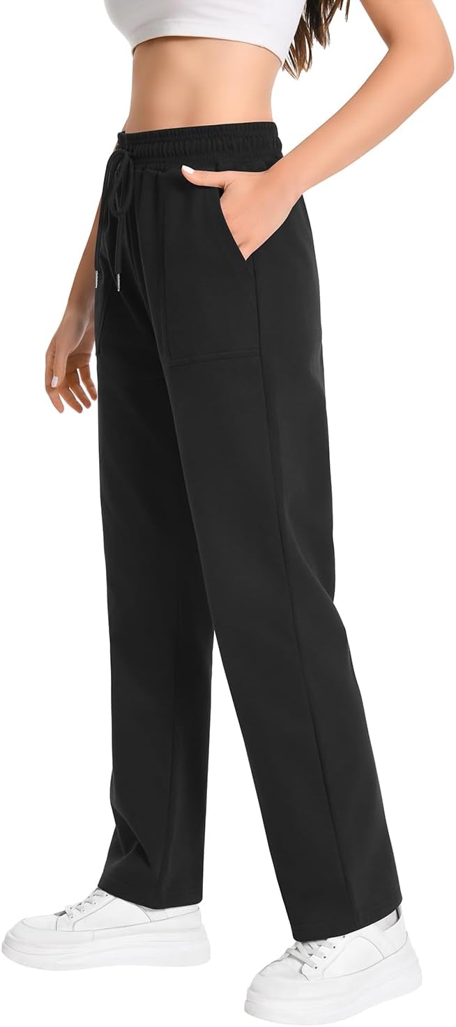 Auriviz Widen Waistband Sweat Pants for Women Exposed Pockets Lounge Sweatpants Straight Leg Pants 29’’ Inseam - Image 4