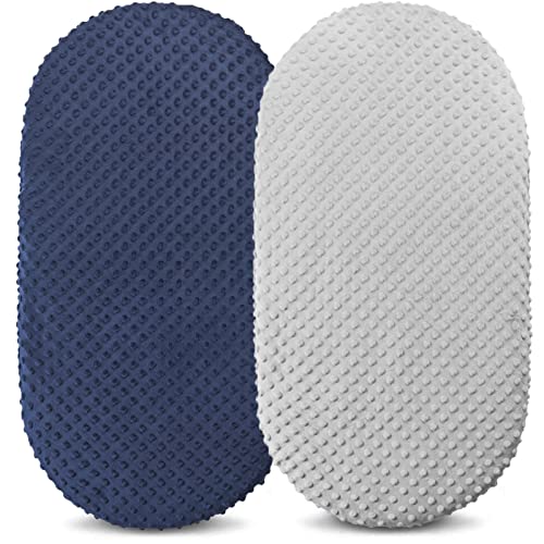 Image of Owlowla Bassinet Sheet Set,Ultra Soft Minky Cradle Sheets Universal Fitted Bassinet Pad/Mattress for Baby Boys Girls(Grey/Navy)
