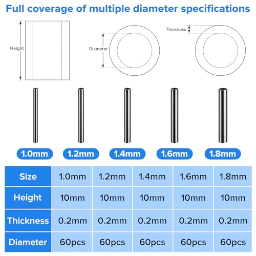 Seconero Kit de manches de sertissage de pêche, Kit de sertissage de pêche longue 300pcs Manches de sertissage de cuivre de baril unique 5 tailles 1-1.8mm, Kit de manches de sertissage de baril unique – vue 2