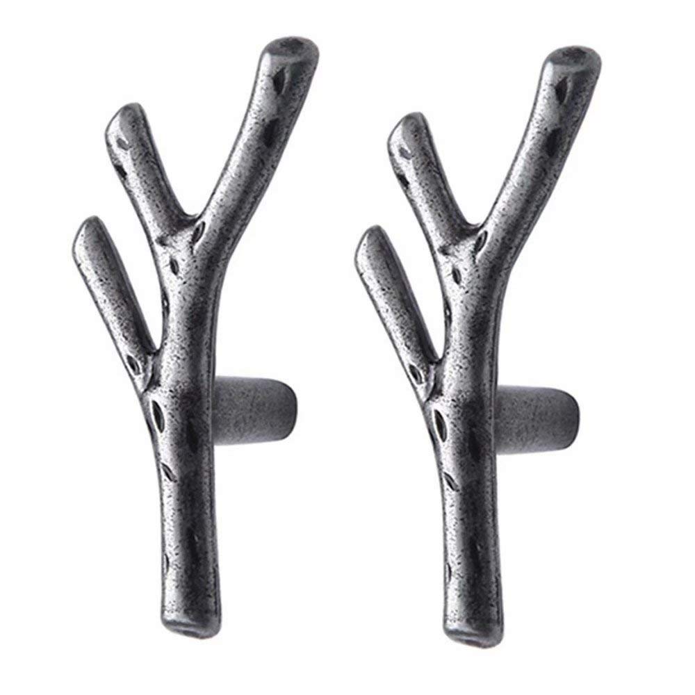 Wushadehans Silver Antique Brass Cabinet Drawer Handles 2Pcs Zinc Alloy Twig Branch Decorative Hardware Pulls(,Single Hole)