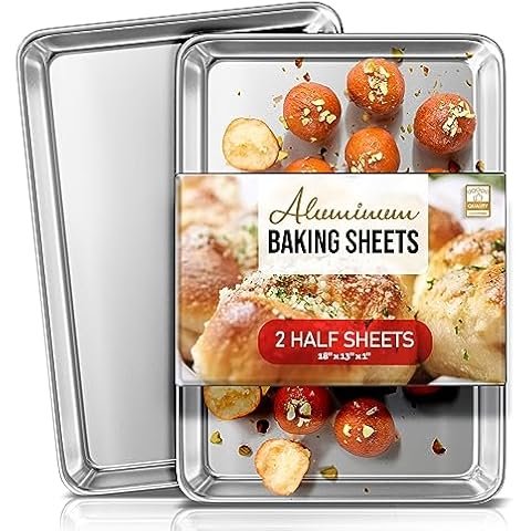 Eatex Aluminum Baking Sheet Set, 2 Pack Cookie Sheet Set, 18” x 13” Steel Baking Pan Set, Quality Cookie Sheets for Baking Nonstick, Half Sheet Baking Pans Set, Baking Sheets for Oven, Half Sheet Pan Cover
