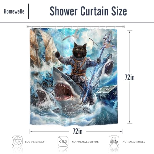 Image of Funny Cat Shower Curtain Kids Cool Pirate 72Wx72H Inch Decor