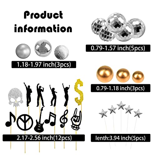 28Pcs Disco Balls Cake Toppers 70S 80S Instrument Silhouette Cupcake Toppers Gold Sliver Balls Decorations For Disco Theme Party 70S 80S Disco Cake Men Women Fever Dance Birthday Party Supplies #TOP1