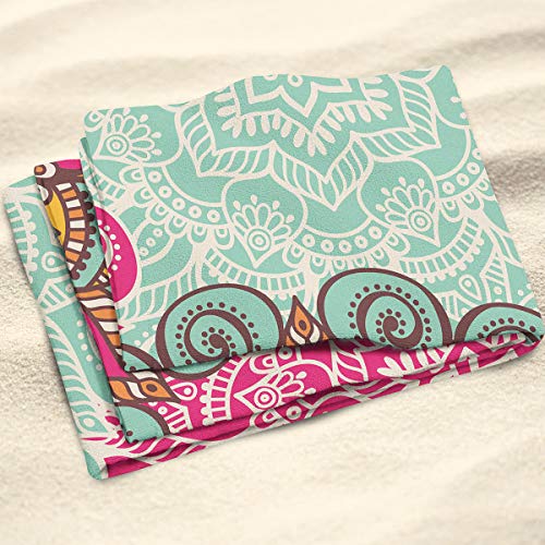 Pink And Blue Mandala Microfiber Beach Towel Oversize, Extra Large 63"X31.5", Quick Drying, Bohemian Cool Pool Towel, Lounge Cover(Mandala-Pink) #TOP3