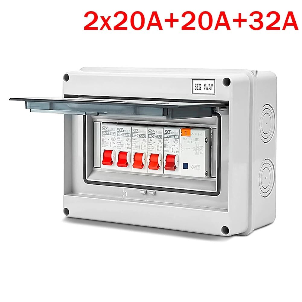 Caja Distribucion Electrica, Cuadro Electrico Caja de fusibles for unidad consumo caravana, cobertizo garaje 4 vías con RCD y paneles distribución MCB, piezas eléctricas(2X25A 20A 32A)