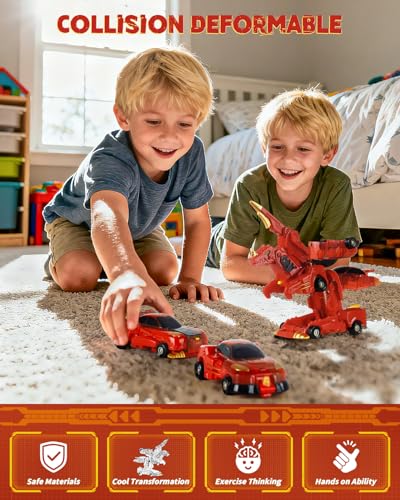 Image of Collision Transforming Dinosaur Car Toy, 2 in 1 Magnetic Car Transform into Dinosaur Toys, Dino Robot Toy, Transformer Toys for boys 4-6, Deformation Car Birthday Party Gifts for Kids Boys Girls, Blue