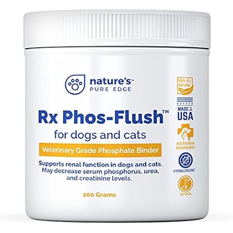 Rx Phos-Flush Phosphate Binder. Extra Large 200 Grams. Dog Kidney and Cat Kidney Support. Feline Urinary Tract Support. Compliments a Renal Failure Dog Food Diet or Cat Renal Support Diet. Cover