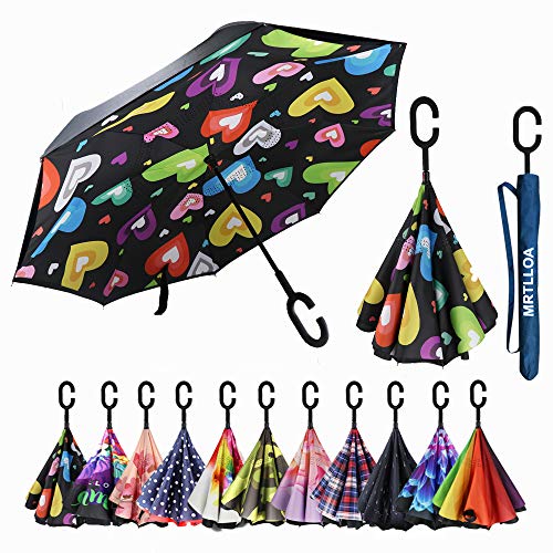 MRTLLOA Double Layer Inverted Umbrella with C-Shaped Handle, Anti-UV Waterproof Windproof Straight Umbrella