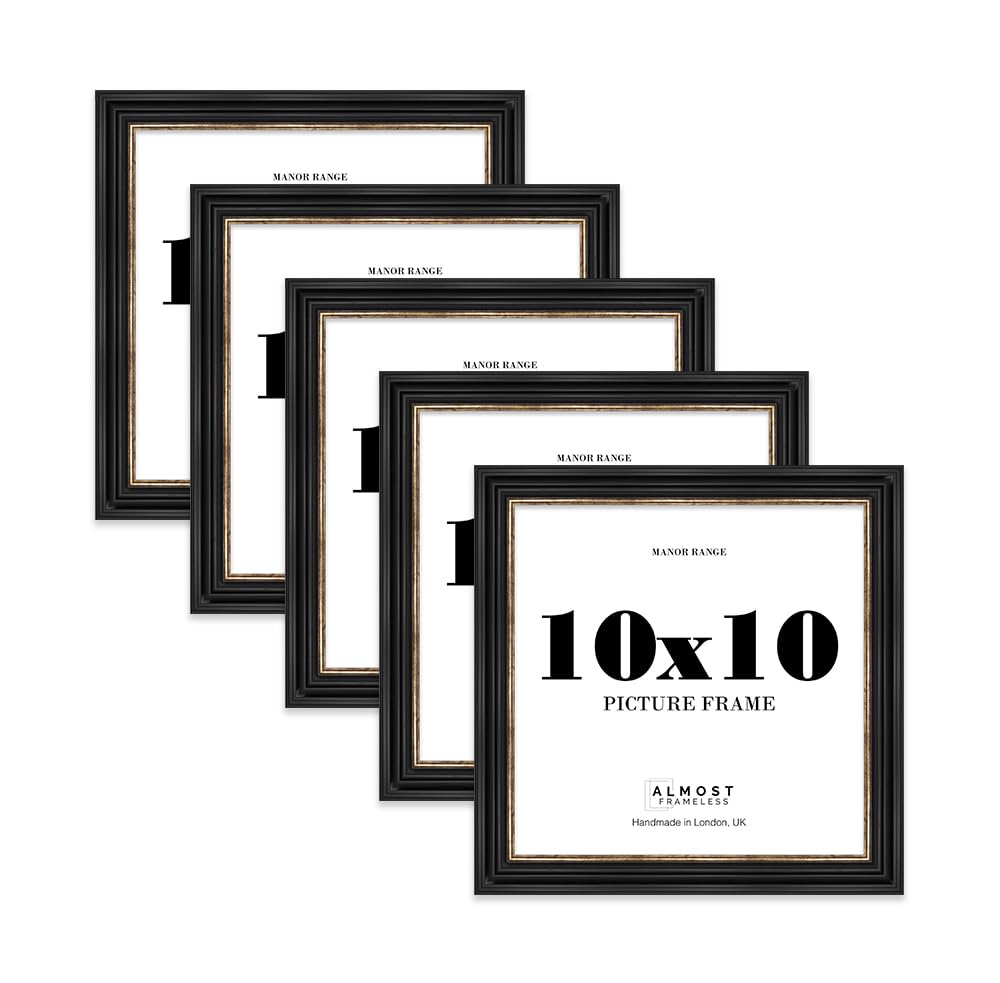 10x10 Picture Frame, Display 10x10 Pictures (25.4 x 25.4cm) - Black & Gold Vintage 42mm Edge Frame for Home Décor - 5 Pack — image 1