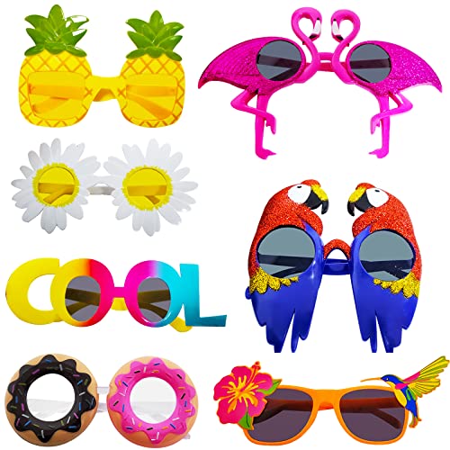 Poptrend 7 Pack Luau Party Glasses,Hawaiian Funny Glasses for Summer Party Supplies,Kids,Teens,Adults Beach Party Favors