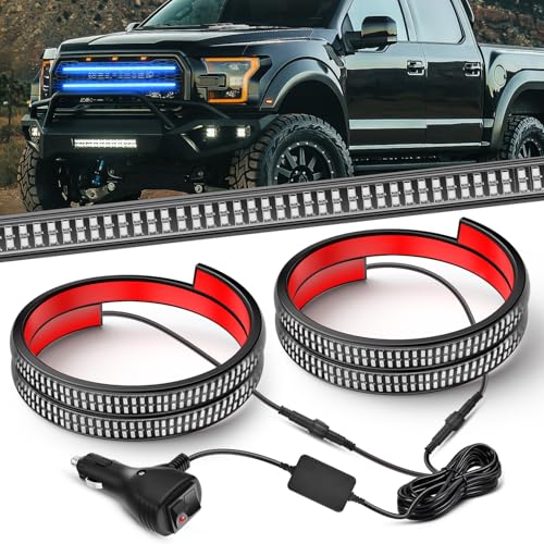 Image of Nilight 2PCS 24 inch Truck Grille Strobe Lights Strip 384 LED Emergency Light Blue Flexible Side Flashing Warning Caution Safety Waterproof Lighting Kit for Trucks Tow Plow Construction Vehicles