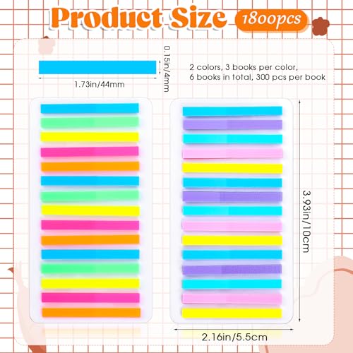 1800 Stück Haftstreifen Pastell Lang Kleine Textmarkerstreifen Seiten Tabs Klebemarkierungen Haftstreifen Pastell long Highlight Stripes Clear Sticky Notes Beschreibbar Tabs Für Büro Schule Zuhause