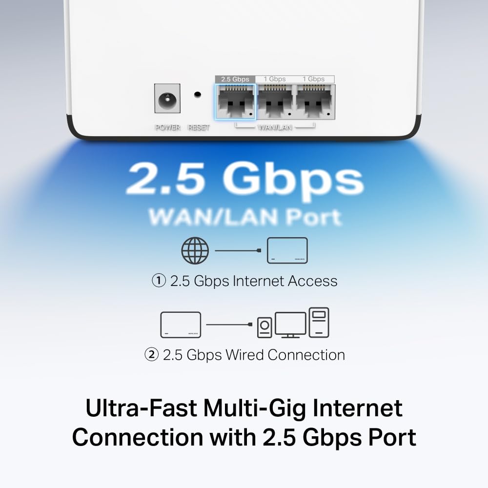 Mercusys Halo H85X (3-Pack) – Sistema Mesh Wi-Fi 6 AX3000, Cobertura de hasta 650 m², 2.5 Gbps WAN/LAN, gestión con App MERCUSYS