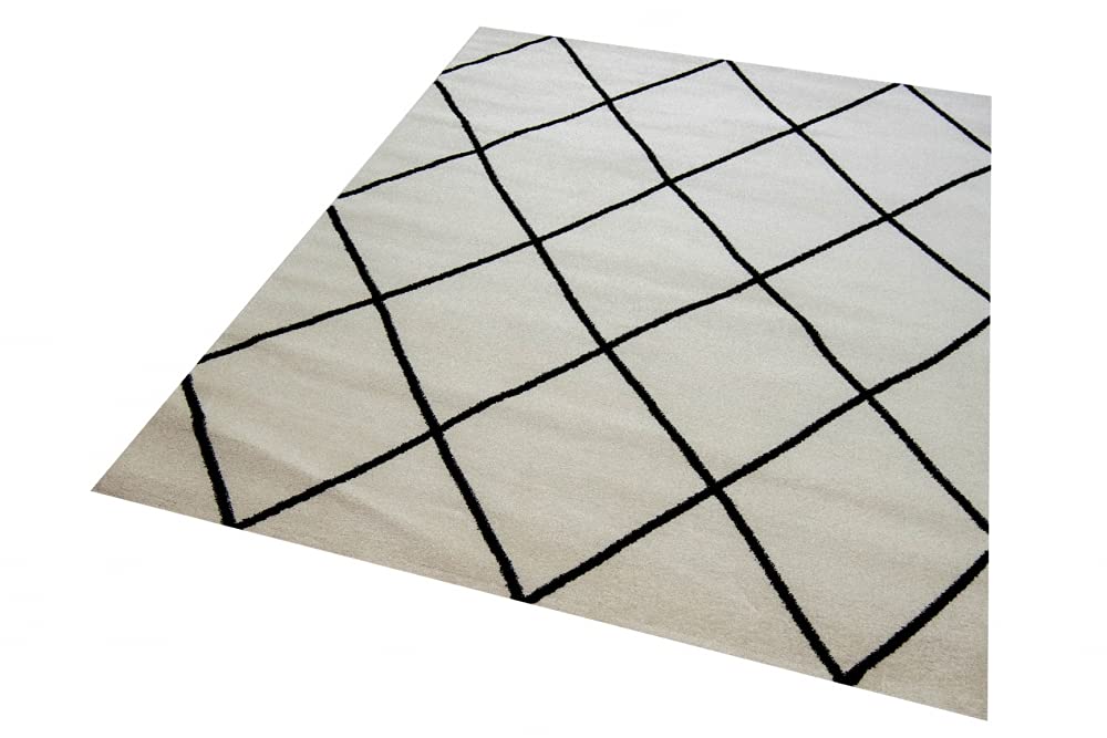 Teppich-Traum Skandinavischer Stil Wohnzimmerteppich Rautenmuster - pflegeleicht - Creme schwarz Größe 140x200 cm