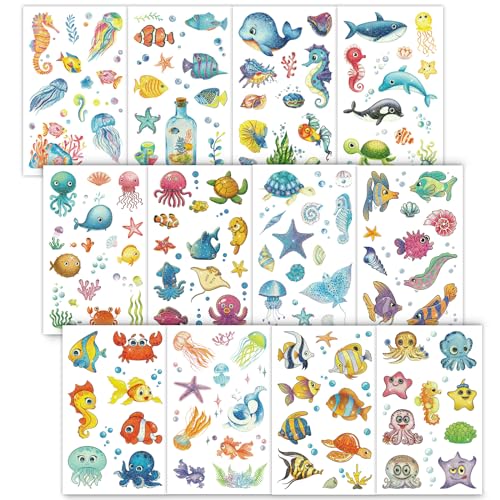 Konsait 120+ Ocean Temporary Tattoos Glitter Under the Sea Designs
