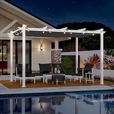 PURPLE LEAF Outdoor White Pergola 10' x 13' w/Light, Extra Canopy, Grey