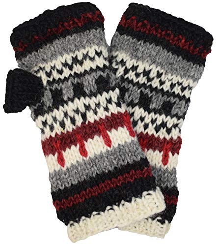 Preisvergleich Produktbild Wolle Kabel Gestrickt Mehrfarbig Fleece Gefüttert Warm Fingerlos Handwärmer Fäustlinge Handschuhe B