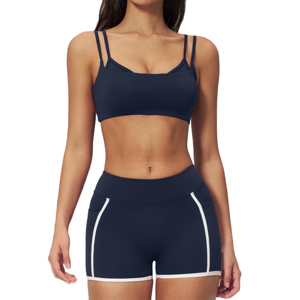 JPXJGT Women's Sports Bra Workout Shorts Set High Elastic Gym Fitness Wear Breathable Lightweight Yoga(Size:M,Color:Blue)
