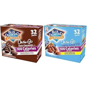 Blue Diamond Almonds, 100 Calorie Packs, Dark Chocolate, Lightly Salted and Natural Snack Nuts, Great for Schools, Businesses and On-the-Go,32 Packs